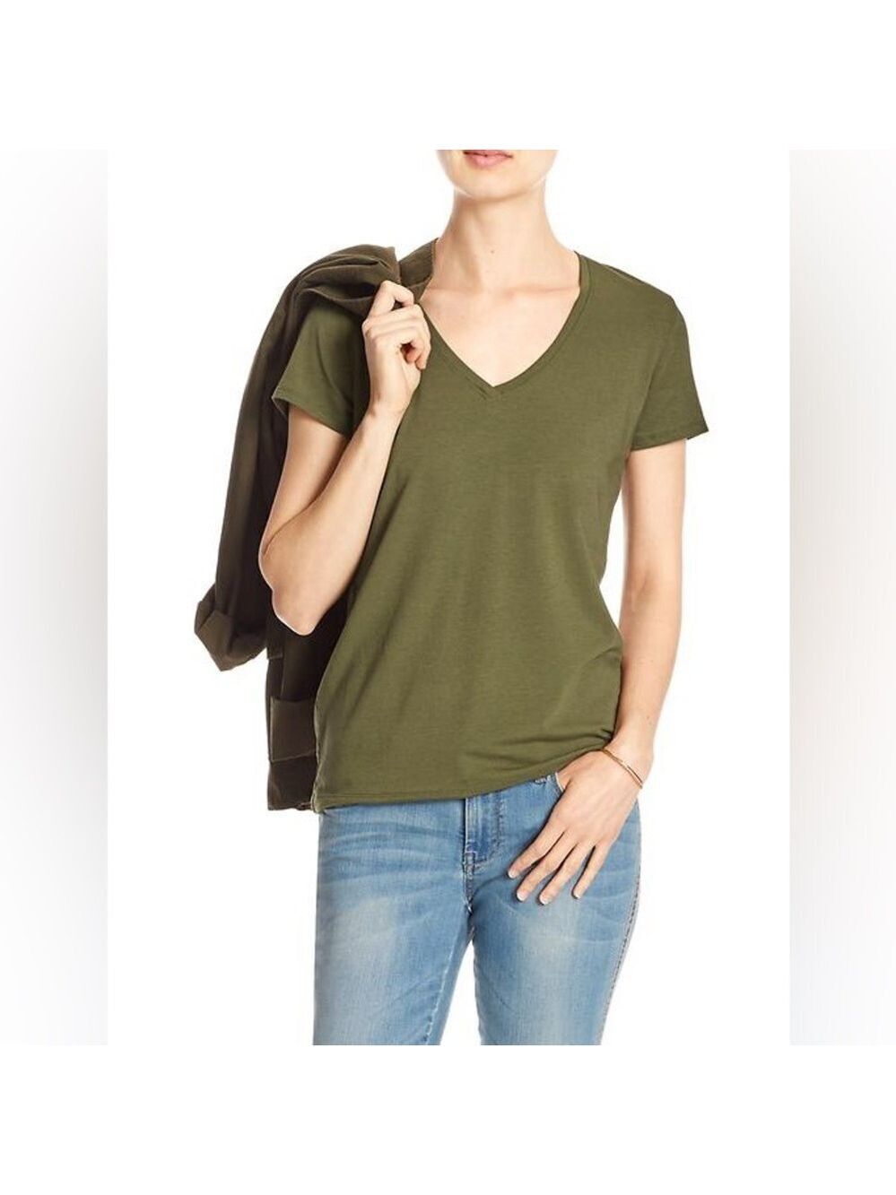 Banana Republic Factory Timeless V-Neck Short Sleeve Tee Olive Green Size Small